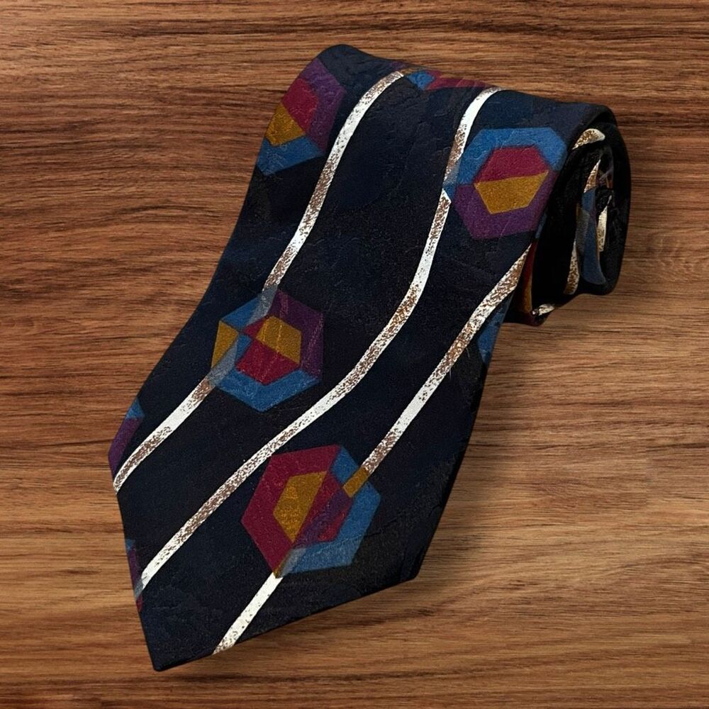 Vintage Oscar de la Renta Neckwear Geometric Silk Tie 4” x 57”